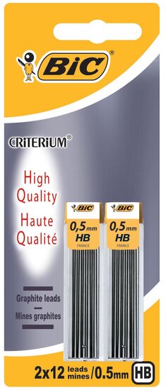 Bic Criterium potloodstiften, 0,5 mm, HB, blister van 2 etuis van 12 stuks