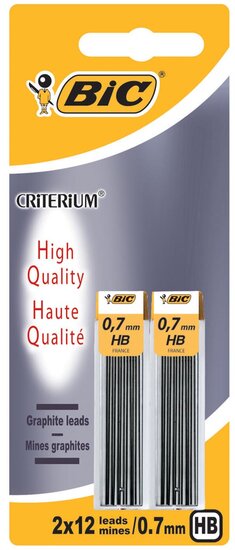 Bic Criterium potloodstiften, 0,7 mm, HB, blister van 2 etuis van 12 stuks