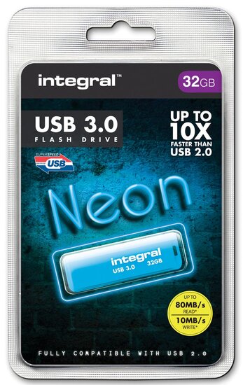 Integral Neon USB 3.0 stick, 32 GB, blauw