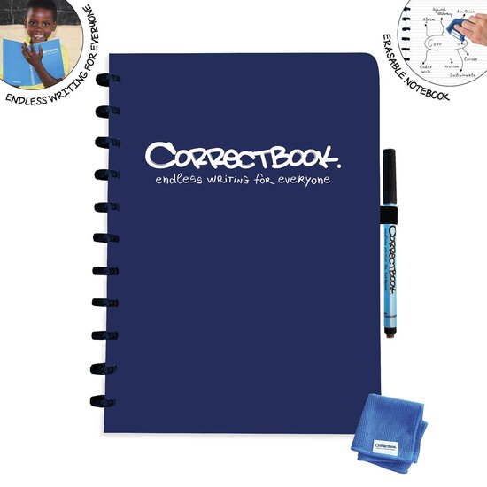 Correctbook A4 Original:  uitwisbaar / herbruikbaar notitieboek, gelijnd, Midnight Blue (marineblauw)