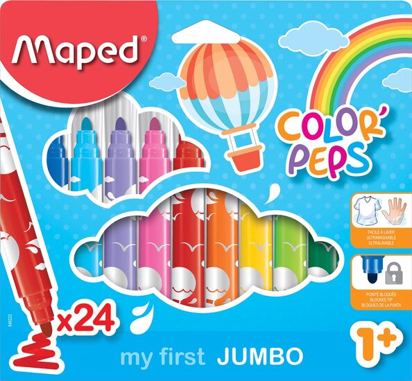 Maped viltstift Color&#039;Peps Jumbo Early Age, etui van 24 stuks in geassorteerde kleuren