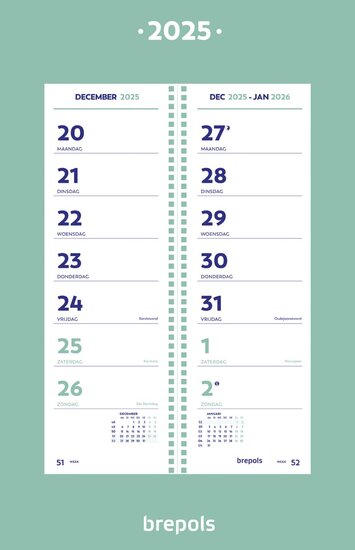 Brepols week omlegkalender op schild, 2025