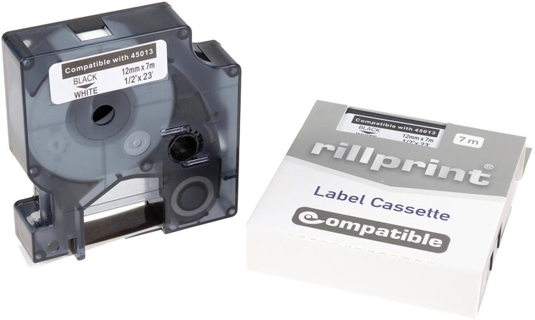 Rillprint compatible D1 tape voor Dymo 45013, 12 mm, zwart op wit