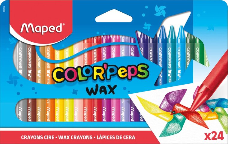 Maped waskrijt Color&#039;Peps Wax, doos van 24 stuks in geassorteerde kleuren