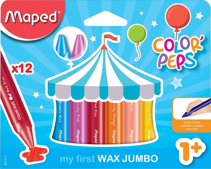 Maped waskrijt Color&#039;Peps Jumbo Early Age, doos van 12 stuks in geassorteerde kleuren