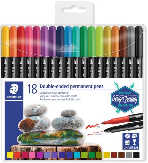 Staedtler permanent marker,dubbele punt, etui van 18 stuks, assorti