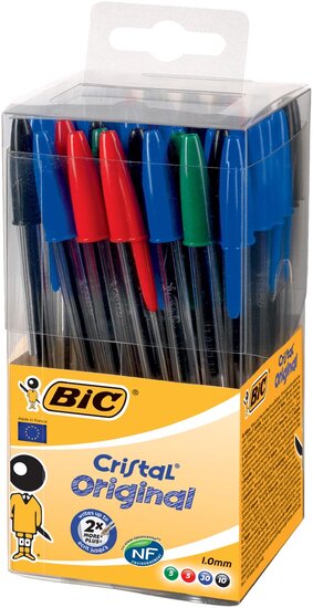 Bic balpen Cristal, doos met 50 stuks in geassorteerde kleuren