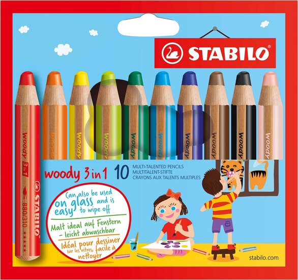 STABILO woody 3in1 kleurpotlood, etui van 10 stuks, assorti