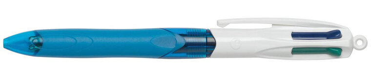 Bic 4 Colours Grip 4-kleurenbalpen, medium, klassieke inktkleuren, lichaam blauw