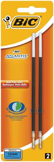 Bic balpenvulling Atlantis blauw, schrijfbreedte 1 mm, blister met 2 stuks