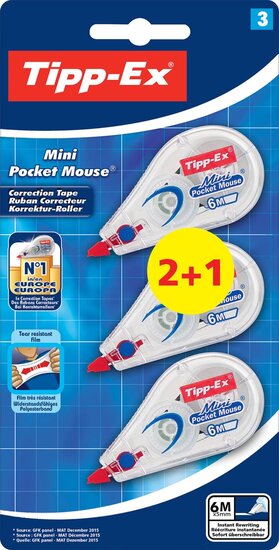 Tipp-Ex correctieroller Mini Pocket Mouse, blister met 2 + 1 gratis