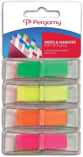 Pergamy index ft 45 x 12 mm, blister met 4 geassorteerde neonkleuren, met dispenser