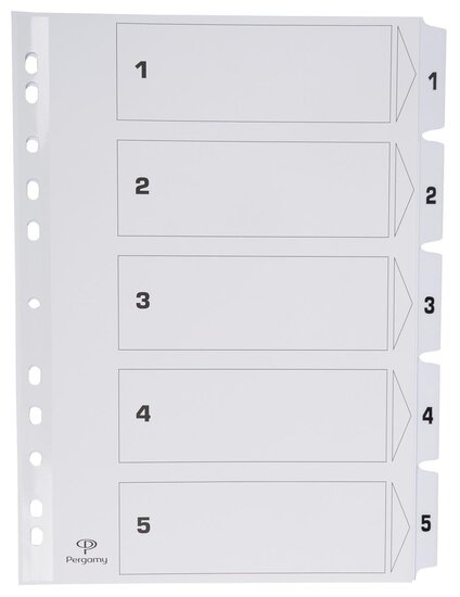 Pergamy tabbladen met indexblad, ft A4, 11-gaatsperforatie, karton, set 1-5