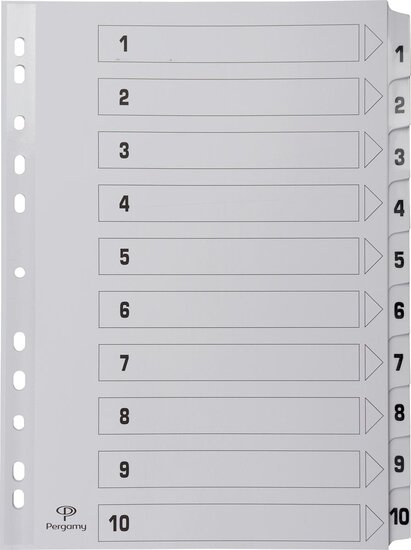 Pergamy tabbladen met indexblad, ft A4, 11-gaatsperforatie, karton, set 1-10