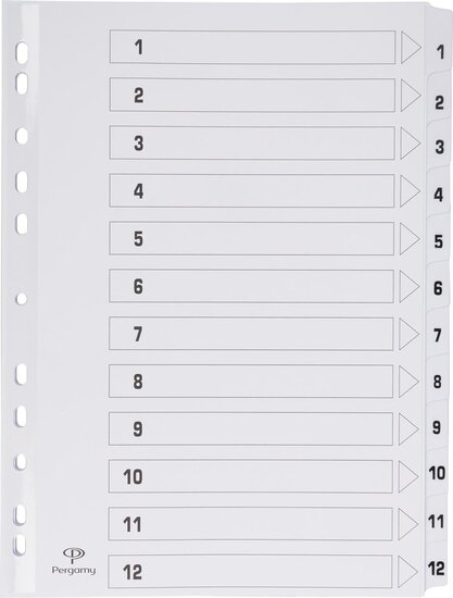 Pergamy tabbladen met indexblad, ft A4, 11-gaatsperforatie, karton, set 1-12