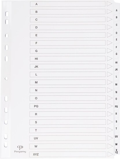 Pergamy tabbladen met indexblad, ft A4, 11-gaatsperforatie, A-Z met 20 tabs