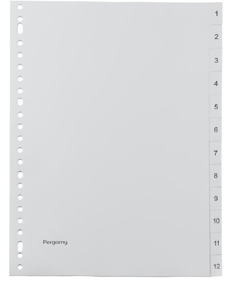Pergamy tabbladen, ft A4, 23-gaatsperforatie, grijze PP, set 1-12