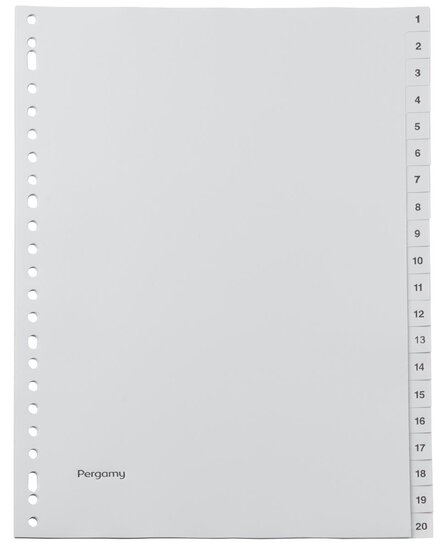 Pergamy tabbladen, ft A4, 23-gaatsperforatie, grijze PP, set 1-20