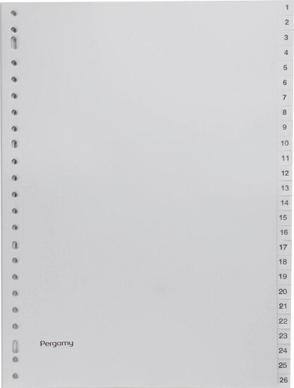 Pergamy tabbladen, ft A4, 23-gaatsperforatie, grijze PP, set 1-52