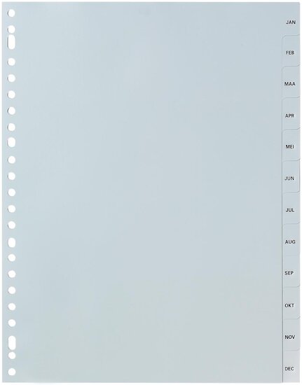 Pergamy tabbladen, ft A4, 23-gaatsperforatie, grijze PP, januari-december