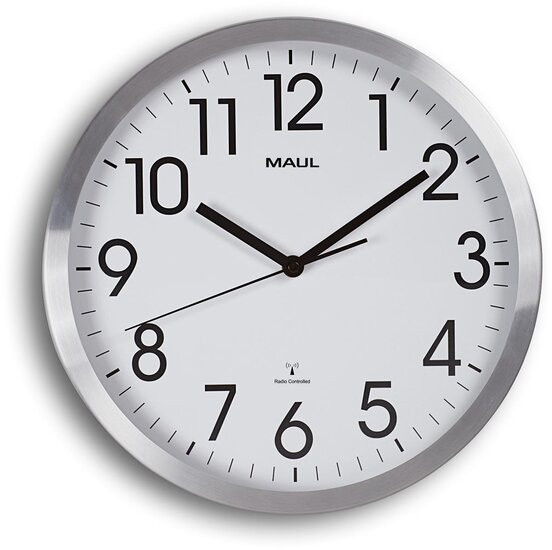 MAULmove wandklok, radiogestuurd, diameter 30,5 x 4,5 cm, aluminium kader