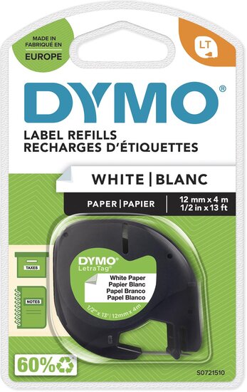 Dymo LetraTAG tape 12 mm, papier wit