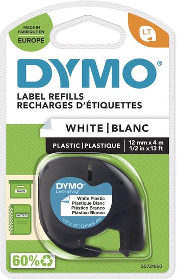 Dymo LetraTAG tape 12 mm, plastic wit