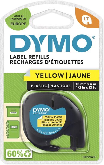 Dymo LetraTAG tape 12 mm, plastic geel