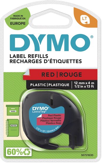 Dymo LetraTAG tape 12 mm, plastic rood