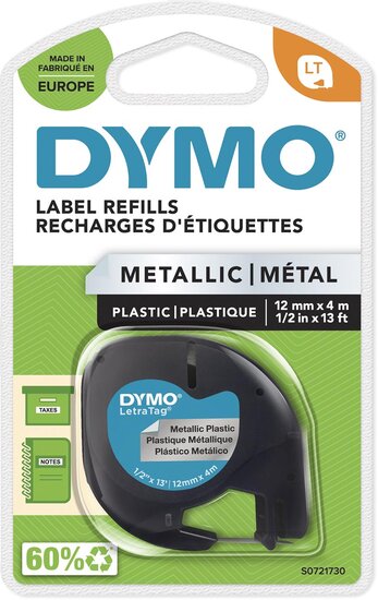 Dymo LetraTAG tape 12 mm, metallic zilver