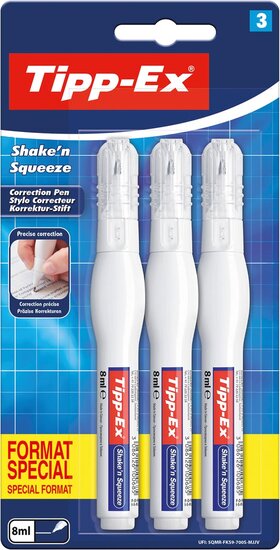 Tipp-Ex correctiepen Shake &#039;n Squeeze, blister van 3 stuks, special format