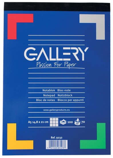 Gallery schrijfblok, ft A5, geruit 5 mm, blok van 100 vel