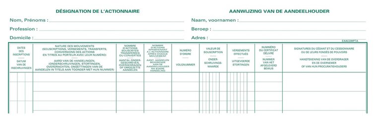 Exacompta aandeelhouders, ft 24 x 32 cm, tweetalig, voor NV