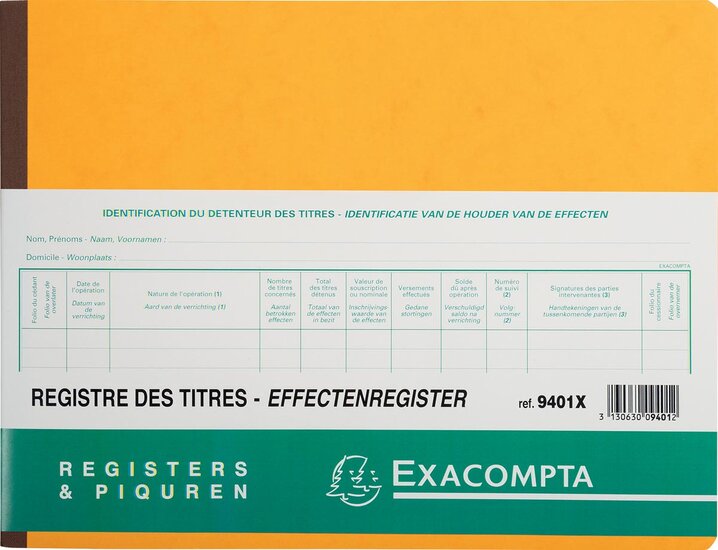 Exacompta effectenregister, ft 24 x 32 cm, tweetalig, voor BV-SRL