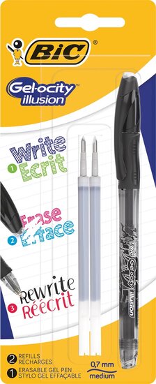 Bic roller Gel-ocity Illusion, zwart, blister met 1 stuk en 2 vullingen