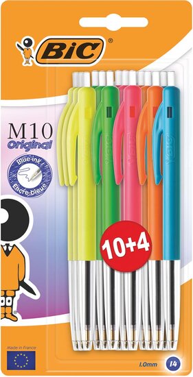 Bic balpen M10 Original Ultracolours, blister van 10 + 4 gratis