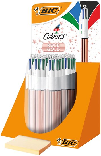 Bic Colours Rose Gold 4-kleurenbalpen, medium, klassieke inktkleuren, display van 20 stuks