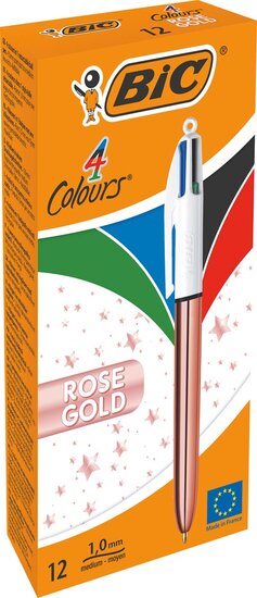 Bic balpen 4 Colour Shine, ros&eacute; goud, doos van 12 stuk