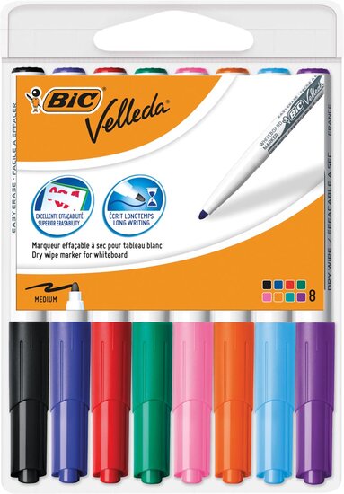 Bic whiteboardmarker Velleda 1741, in geassorteerde kleuren, etui van 8 stuks