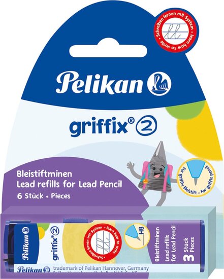 Pelikan Griffix potloodstiften, 2 mm, HB, blister van 2 doosjes van 3 stuks