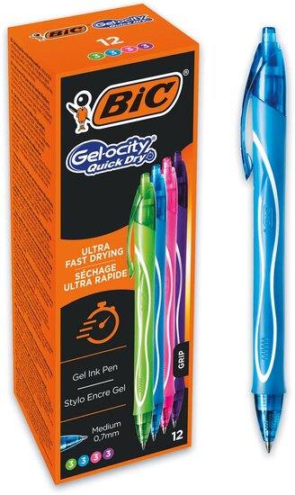 Bic Gel-ocity gelroller, sneldrogend met kliksysteem, medium 0,7mm, assorti