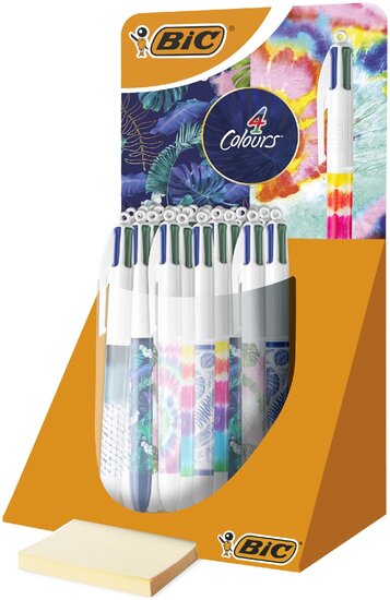 Bic Colours Tie-Dye Botanical 4-kleurenbalpen, medium, klassieke inktkleuren, display van 30 stuks