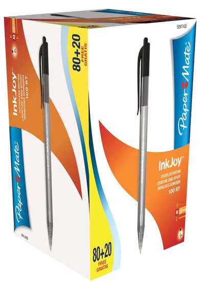 Paper Mate balpen InkJoy 100 RT, zwart, doos 80 + 20 gratis