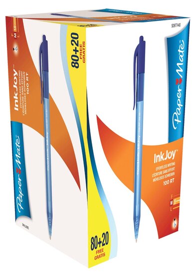 Paper Mate balpen InkJoy 100 RT, blauw, doos 80 + 20 gratis