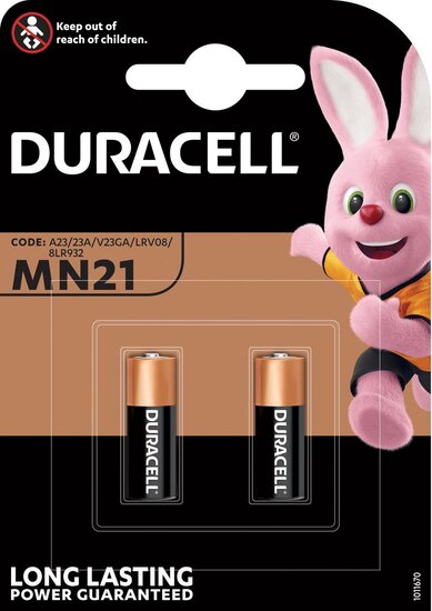 Duracell batterijen Alkaline Security MN21, blister van 2 stuks