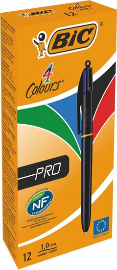 Bic Colours Pro 4-kleurenbalpen, medium, klassieke inktkleuren, lichaam zwart