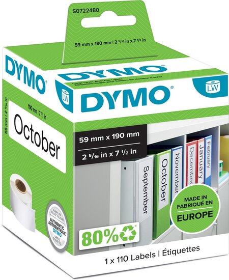 Dymo etiketten LabelWriter ft 190 x 59 mm, wit, 110 etiketten