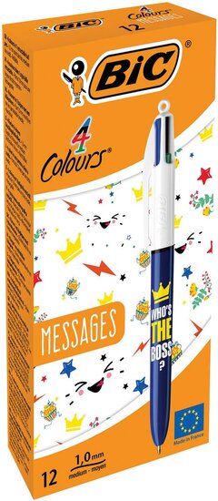 Bic Colours Messages 4-kleurenbalpen, medium, klassieke inktkleuren, doos van 12 stuks