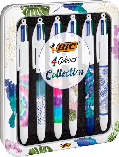 Bic Colours Tie - Dye 4-kleurenbalpen, medium, klassieke inktkleuren, doos van 6 stuks