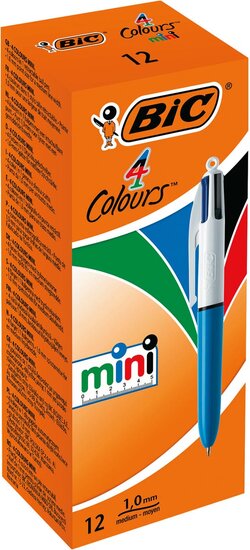 Bic Colours Mini 4-kleurenbalpen, medium, klassieke inktkleuren, lichaam blauw